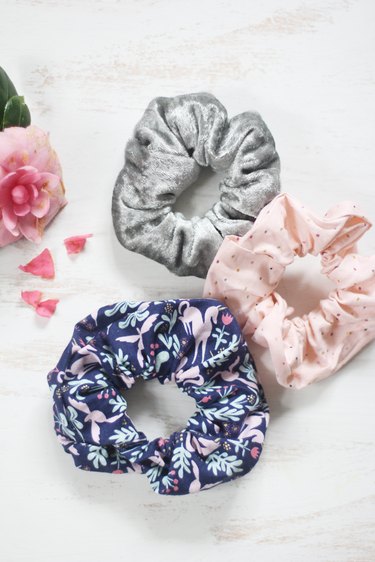 Three finished scrunchies