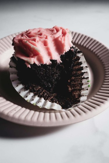The dark chocolate cupcakes underneath the bed of succulents are equally as delicious!