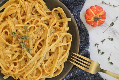 Vegan pumpkin Alfredo pasta
