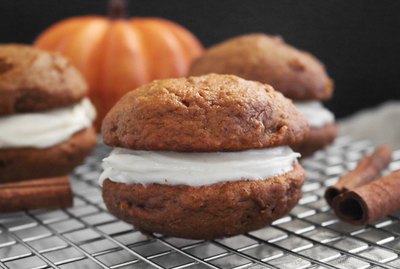 Spiced pumpkin whoopie pies with maple frosting