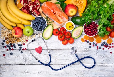 Selection of healthy food for heart. Healthy food, diet and healthy lifestyle concept. Top view