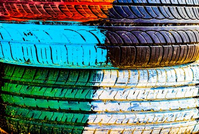 Paint stains on the wall. Graffiti wall. Colorful painting on a concrete wall. Car tire texture.
