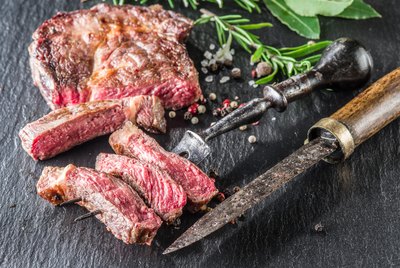 Medium Ribeye steak with spices.