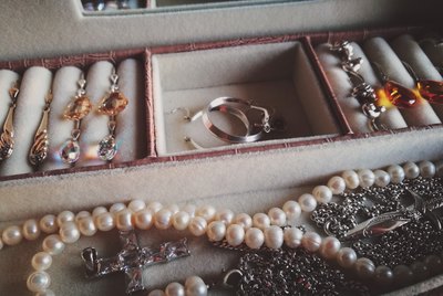 High Angle View Of Jewelry In Box