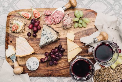 Cheese platter and wine