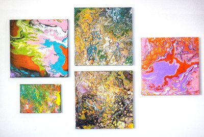 five completed paintings