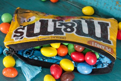 zipper pouch made from a candy bag