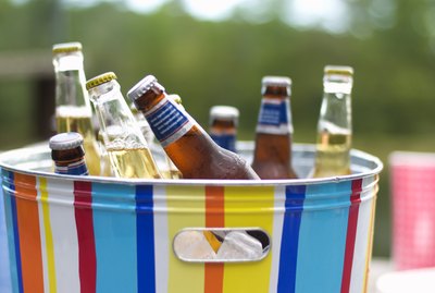 Bottles of beer in ice bucket