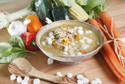 Wide view of traditional posole stew