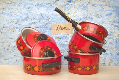 cooking pots with menu sign