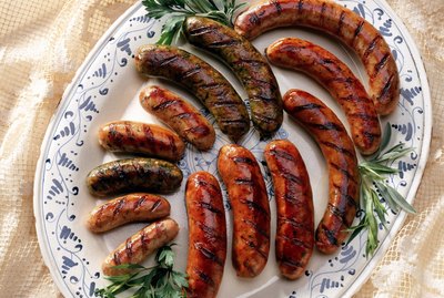 Grilled sausage on serving platter