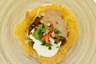 Elevated view of a taco and filling