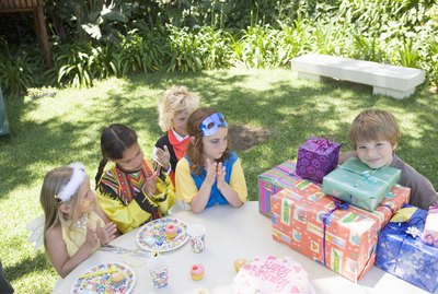 Children in costumes at birthday party
