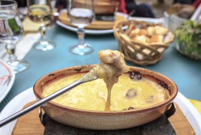 Fondue Fork with Meat and Cheese