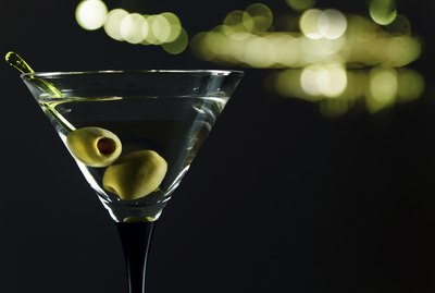martini with green olives