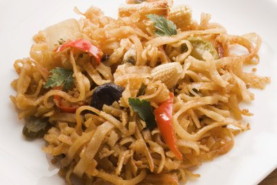 Close-up of noodles in a serving tray