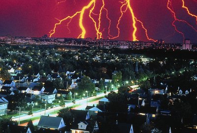 Lightning over city