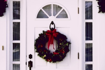 Christmas decorations on front door