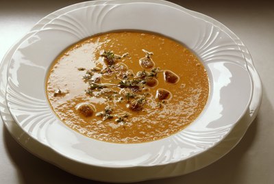 Bell Pepper Cream Soup with Garlic Croutons