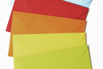 Five multi-colored envelopes.