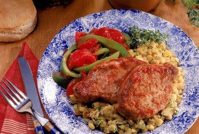 Pork chops and cornbread stuffing