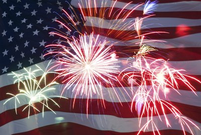 Fireworks and American flag