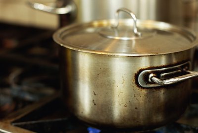 saucepan on a burner in the kitchen