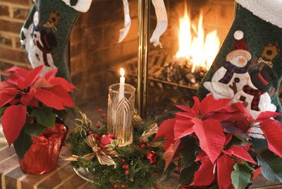Christmas stockings over fireplace