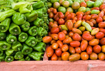 Fresh green peppers and tomatoes