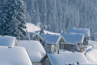Snow covered house, elevated view