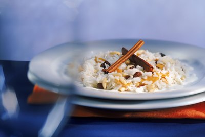 Risotto with cinnamon in plate, selective focus