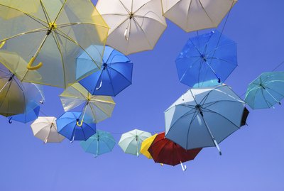 Colorful umbrellas with blue sky background