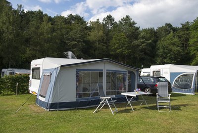 Caravan and shelter at the camping