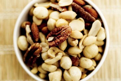 high angle view of assorted nuts in a bowl