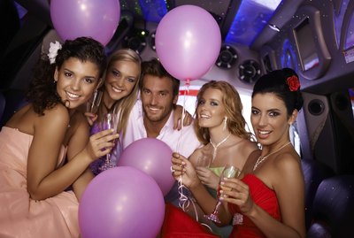 Young people having party in limo