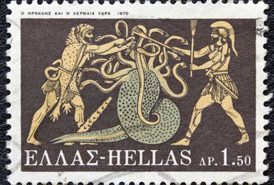 Greek stamp shows Hercules killing Lernaean Hydra (1970)