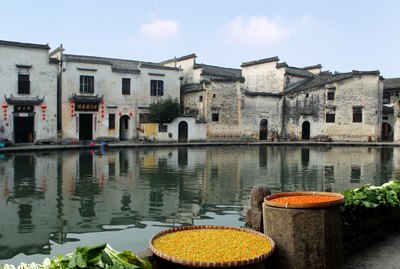 Day view of residential houses in Hongcun,Anhui province,China