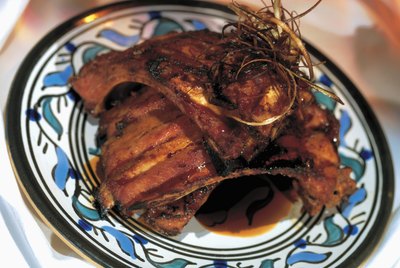 high angle view of racks of lamb served on a platter