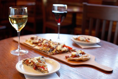 Traditional Italian pizza and wine
