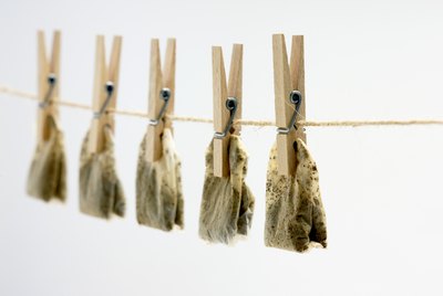 Tea bags drying on clothesline