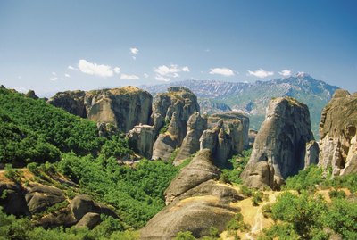 Aerial view of Roussanou Monastery on Mount Athos, Meteora, Greece