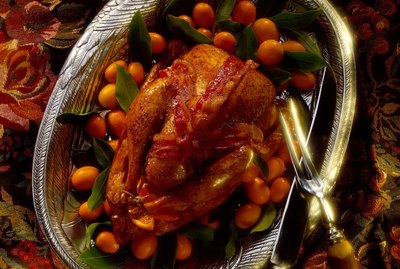 Pheasant with bacon and kumquats