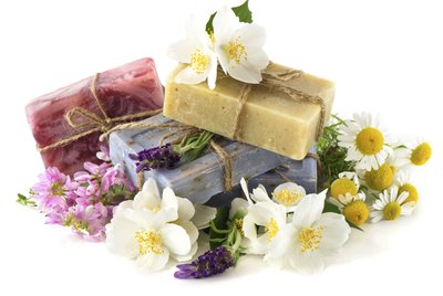 soap bars with fresh flowers