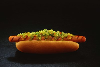 Foot-long hot dog with relish