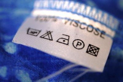 Close-up of a fabric care tag