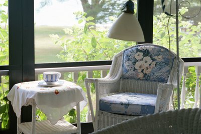 Wicker furniture on sun porch