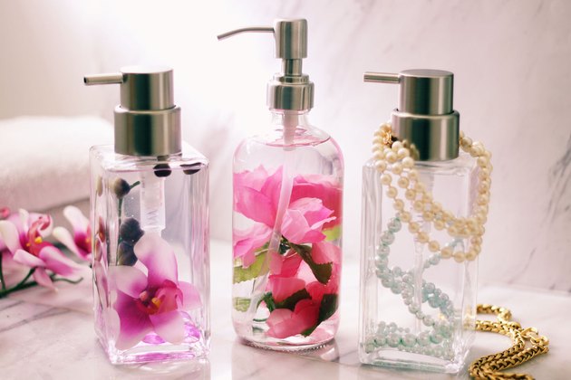 DIY Floating Floral & Pearl Liquid Soap Dispensers