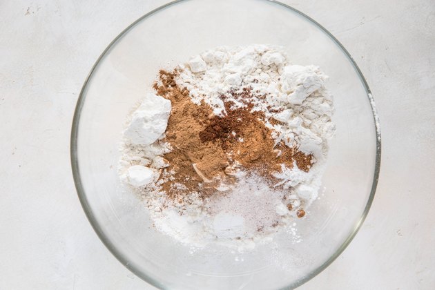 Dry cake ingredients in a bowl