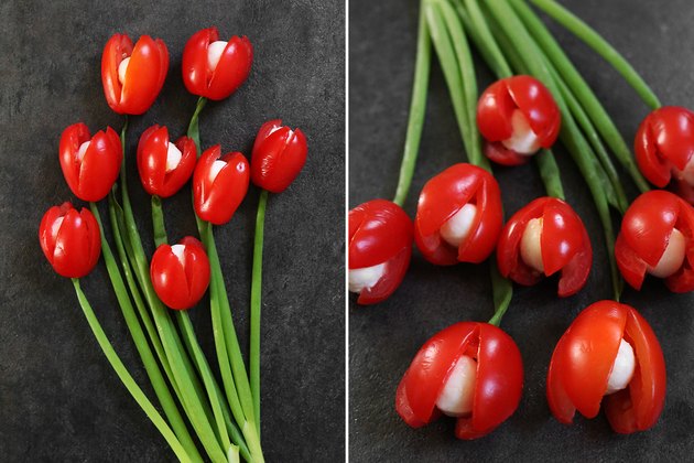 Tomato and mozzarella tulips