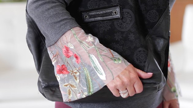 If you'd like to add some fun unexpected detail to an otherwise plain sweater or shirt, a bell sleeve is a nice option. You can use plain fabric to match your shirt or make a fashion statement using something more colorful like an embroidered mesh.